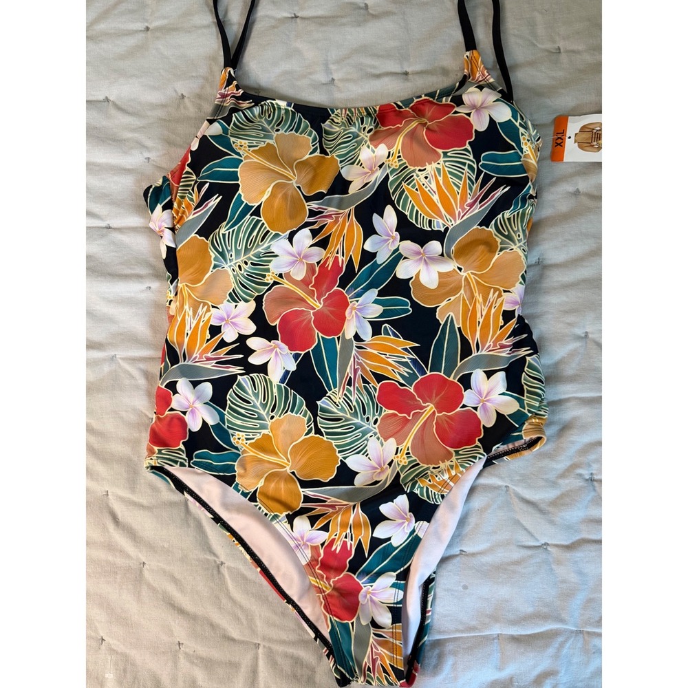 NWT Hurley Womens Tropical‎ Floral One Piece Swimsuit XXL Black Multi Surf